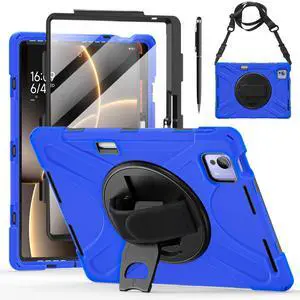 WERLEO Case for Xiaomi Pad 7 Ultra 14 inch 2025 Shockproof Cover with Screen Protector Pencil Holder Rotatable Stand Shoulder Strap Stylus Pen Blue
