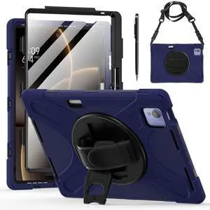 WERLEO Case for Xiaomi Pad 7 Ultra 14 inch 2025 Shockproof Cover with Screen Protector Pencil Holder Rotatable Stand Shoulder Strap Stylus Pen Navy Blue