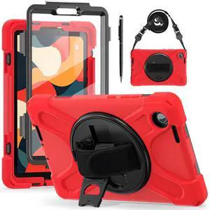 WERLEO Case for Lenovo Tab One 8.7 inch 2025 / Tab K9 8.7" 2025 TB305XU TB305FU Shockproof Cover with Screen Protector + Rotating Hand Strap & Stand + Shoulder Strap + Universal Stylus Pen Red