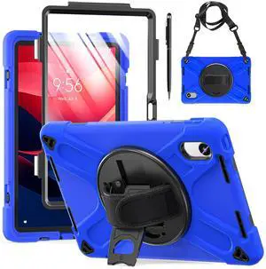 WERLEO Case for Lenovo Tab M11 / K11 LTE 11 inch 2024 TB330FU TB330XU TB-331FC Shockproof Cover with Screen Protector + Rotating Hand Strap & Stand + Shoulder Strap + Universal Stylus Pen Blue