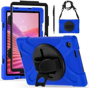 WERLEO Case for Lenovo Tab 10.1 inch 2025 Model TB311FU TB311XU with Pencil Holder | Shockproof Cover with Kickstand Hand Strap Shoulder Strap Universal Stylus Pen Blue
