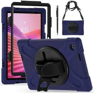 WERLEO Case for Lenovo Tab 10.1 inch 2025 Model TB311FU TB311XU with Pencil Holder | Shockproof Cover with Kickstand Hand Strap Shoulder Strap Universal Stylus Pen Navy Blue