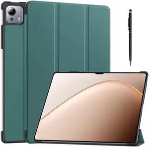 WERLEO Case for Xiaomi Pad 7 Ultra 14 inch 2025, Slim Smart Cover Lightweight Hard Shell Protective Cover with Multi-Angle Stand, Universal Stylus Pen Dark Green