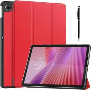 WERLEO Case for Lenovo Tab 10.1 inch 2025 Model TB311FU TB311XU, Slim Smart Cover Lightweight Hard Shell Protective Cover with Multi-Angle Stand, Universal Stylus Pen Red