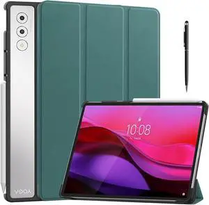 WERLEO Case for Lenovo Yoga Tab Plus 12.7 inch 2025 TB520FU, Slim Smart Cover Lightweight Hard Shell Protective Cover with Multi-Angle Stand, Universal Stylus Pen Dark Green