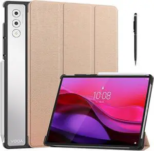 WERLEO Case for Lenovo Yoga Tab Plus 12.7 inch 2025 TB520FU, Slim Smart Cover Lightweight Hard Shell Protective Cover with Multi-Angle Stand, Universal Stylus Pen Rose Gold