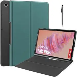 WERLEO Case for Lenovo Tab Plus 11.5 inch 2024 TB351FU, Slim Smart Cover Lightweight Hard Shell Protective Cover with Multi-Angle Stand, Universal Stylus Pen Dark Green
