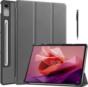 WERLEO Case for Lenovo Tab P12 12.7 inch 2024 2023 TB370FU TB371FC, Slim Smart Cover Lightweight Hard Shell Protective Cover with Multi-Angle Stand, Universal Stylus Pen Grey
