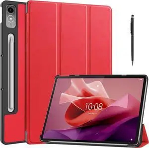 WERLEO Case for Lenovo Tab P12 12.7 inch 2024 2023 TB370FU TB371FC, Slim Smart Cover Lightweight Hard Shell Protective Cover with Multi-Angle Stand, Universal Stylus Pen Red