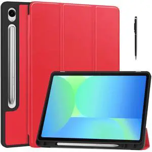 WERLEO Case for Samsung Galaxy Tab S10 FE / S9 FE 10.9 Inch, Slim Smart Cover Lightweight Hard Shell Protective Cover with Multi-Angle Stand, Universal Stylus Pen Red
