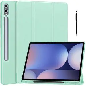 WERLEO Case for Samsung Galaxy Tab S10 Plus 2024 / S9 Plus / S9 FE Plus 12.4 inch 2023, Slim Smart Stand Cover Protective Cover with Pencil Holder, Stand, Universal Stylus Pen Mint Green