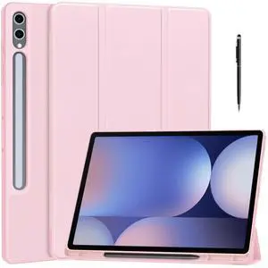 WERLEO Case for Samsung Galaxy Tab S10 Plus 2024 / S9 Plus / S9 FE Plus 12.4 inch 2023, Slim Smart Stand Cover Protective Cover with Pencil Holder, Stand, Universal Stylus Pen Pink