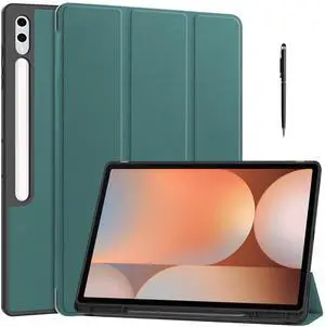 WERLEO Case for Samsung Galaxy Tab S10 Ultra 2024/ S9 Ultra 2023/ S8 Ultra 2022 14.6 Inch, Slim Smart Stand Cover Protective Cover with Pencil Holder, Stand, Universal Stylus Pen Dark Green