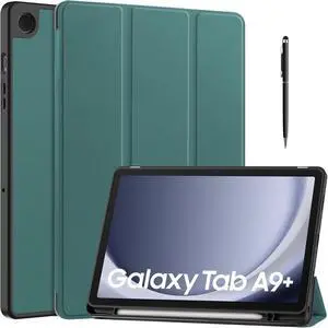 WERLEO Case for Samsung Galaxy Tab A9 Plus 11 Inch 2023 SM-X210/X215/X216/X218, Slim Smart Stand Cover Protective Cover with Pencil Holder, Stand, Universal Stylus Pen Dark Green