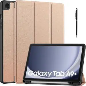 WERLEO Case for Samsung Galaxy Tab A9 Plus 11 Inch 2023 SM-X210/X215/X216/X218, Slim Smart Stand Cover Protective Cover with Pencil Holder, Stand, Universal Stylus Pen Rose Gold