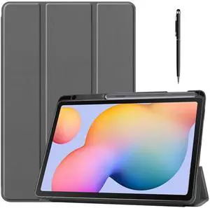 WERLEO Case for Samsung Galaxy Tab S6 Lite 10.4 inch 2024 2022 2020, Slim Smart Stand Cover Protective Cover with Pencil Holder, Stand, Universal Stylus Pen Grey