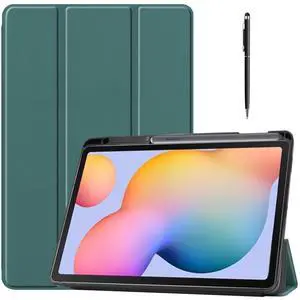 WERLEO Case for Samsung Galaxy Tab S6 Lite 10.4 inch 2024 2022 2020, Slim Smart Stand Cover Protective Cover with Pencil Holder, Stand, Universal Stylus Pen Dark Green