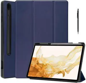 WERLEO Case for Samsung Galaxy Tab S8 Plus 2022 / S7 FE 2021 / S7 Plus 2020 12.4 inch, Slim Smart Stand Cover Protective Cover with Pencil Holder, Stand, Universal Stylus Pen Blue