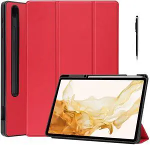 WERLEO Case for Samsung Galaxy Tab S8 11 inch 2022/Tab S7 2020 11" Model SM-X700/X706/T870/T875/T878, Slim Smart Stand Cover Protective Cover with Pencil Holder, Stand, Universal Stylus Pen Red
