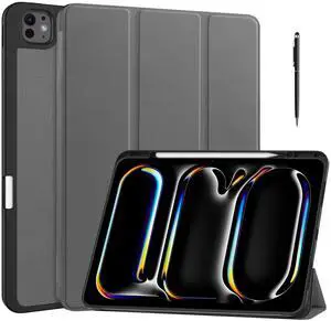 WERLEO Case for iPad Pro 13 Inch M4 2024 A2925 A2926 A3007, Slim Smart Stand Cover Protective Cover with Pencil Holder, Stand, Universal Stylus Pen,Support Apple Pencil Charging + Auto Wake/Sleep Grey
