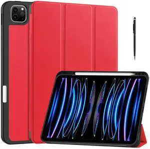 WERLEO Case for iPad Pro 11 Inch 2022 2021 2020 2018, Slim Smart Stand Cover for for iPad Pro 11 4th Gen 2022/3rd Gen 2021/ 2nd Gen 2020/1st Gen 2018 with Pencil Holder, Universal Stylus Pen Red