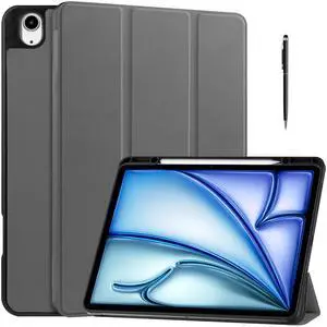 WERLEO Case for iPad Air 13 Inch M3 2025 / M2 2024, Slim Smart Stand Cover Protective Cover with Pencil Holder, Stand, Universal Stylus Pen,Support Pencil Charging + Auto Wake/Sleep Grey