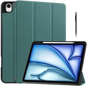 WERLEO Case for iPad Air 13 Inch M3 2025 / M2 2024, Slim Smart Stand Cover Protective Cover with Pencil Holder, Stand, Universal Stylus Pen,Support Pencil Charging + Auto Wake/Sleep Dark Green