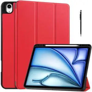 WERLEO Case for iPad Air 13 Inch M3 2025 / M2 2024, Slim Smart Stand Cover Protective Cover with Pencil Holder, Stand, Universal Stylus Pen,Support Pencil Charging + Auto Wake/Sleep Red