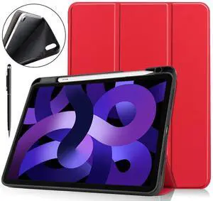 WERLEO Case for iPad Air 11 inch M3 2025) / M2 2024, iPad Air 5th Generation 2022 / 4th Generation 2020 10.9 inch, Slim Smart Stand Cover with Pencil Holder, Universal Stylus Pen Red