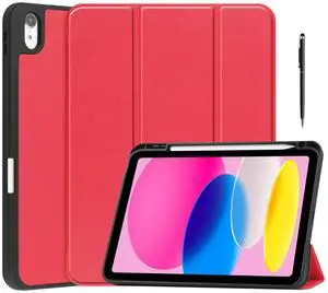 WERLEO Case for iPad A16 11th Generation 11 inch 2025 / iPad 10th Generation 10.9 inch 2022, Slim Smart Stand Cover with Pencil Holder, Universal Stylus Pen Red