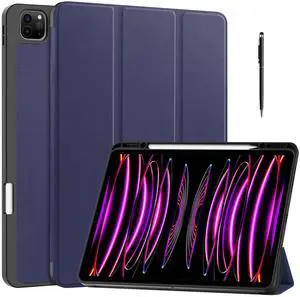 WERLEO Case for iPad Pro 12.9 Inch 2022/2021/2020/2018 (6th/5th/4th/3rd Gen), Slim Smart Stand Cover Protective Cover with Pencil Holder, Stand, Universal Stylus Pen,Support Pencil Charging Blue