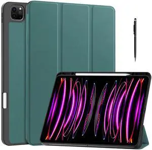 WERLEO Case for iPad Pro 12.9 Inch 2022/2021/2020/2018 (6th/5th/4th/3rd Gen), Slim Smart Stand Cover Protective Cover with Pencil Holder, Stand, Universal Stylus Pen,Support Pencil Charging Dark Green