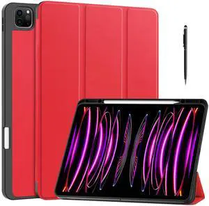 WERLEO Case for iPad Pro 12.9 Inch 2022/2021/2020/2018 (6th/5th/4th/3rd Gen), Slim Smart Stand Cover Protective Cover with Pencil Holder, Stand, Universal Stylus Pen,Support Pencil Charging Red