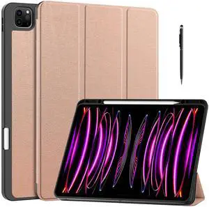 WERLEO Case for iPad Pro 12.9 Inch 2022/2021/2020/2018 (6th/5th/4th/3rd Gen), Slim Smart Stand Cover Protective Cover with Pencil Holder, Stand, Universal Stylus Pen,Support Pencil Charging Rose Gold