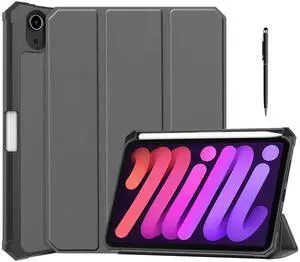WERLEO Case for iPad Mini 7 2024 (A17 Pro) / iPad Mini 6 2021, iPad Mini 7th/6th Generation Case 8.3 inch, Slim Smart Stand Cover with Pencil Holder, Universal Stylus Pen,Support Pencil Charging Grey