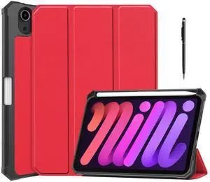 WERLEO Case for iPad Mini 7 2024 (A17 Pro) / iPad Mini 6 2021, iPad Mini 7th/6th Generation Case 8.3 inch, Slim Smart Stand Cover with Pencil Holder, Universal Stylus Pen,Support Pencil Charging Red