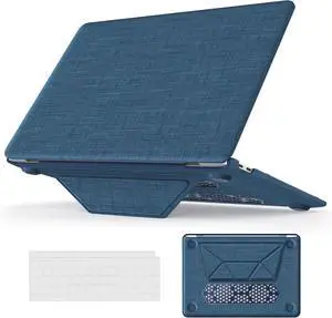 WERLEO Compatible for MacBook Air 13 inch Case 2018-2021 M1 A2337 A2179 A1932 with Retina Display, Fabric Textured Hard Shell with Foldable Kickstand & Keyboard Cover for MacBook Air 13'' Case