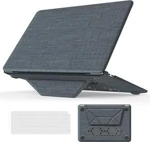 WERLEO Compatible for MacBook Air 13 inch Case 2018-2021 M1 A2337 A2179 A1932 with Retina Display, Fabric Textured Hard Shell with Foldable Kickstand & Keyboard Cover for MacBook Air 13'' Case Grey