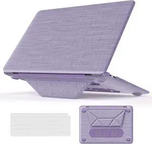 WERLEO Compatible for MacBook Air 13 inch Case 2018-2021 M1 A2337 A2179 A1932 with Retina Display, Fabric Textured Hard Shell with Foldable Kickstand & Keyboard Cover for MacBook Air 13'' Case Purple