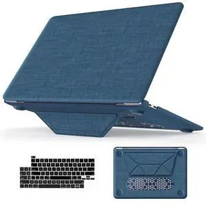 WERLEO Compatible for MacBook Pro 13 inch Case M2 2024 2023 2022-2016 M1 A2338 A2289 A2251 A2159 A1989 A1706 A1708 - Fabric Textured Hard Shell Case with Foldable Kickstand & Keyboard Covers