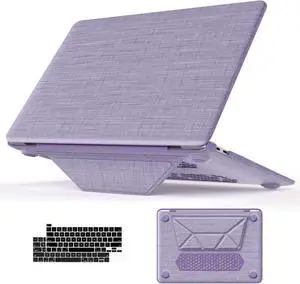 WERLEO Compatible for MacBook Pro 13 inch Case M2 2024 2023 2022-2016 M1 A2338 A2289 A2251 A2159 A1989 A1706 A1708 - Fabric Textured Hard Shell Case with Foldable Kickstand & Keyboard Covers Purple