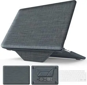 WERLEO Compatible for MacBook Air 15 inch Case M4 2025 2024 2023 M3 M2 A3241 A3114 A2941 - Fabric Textured Hard Shell Case with Foldable Kickstand & Keyboard Cover