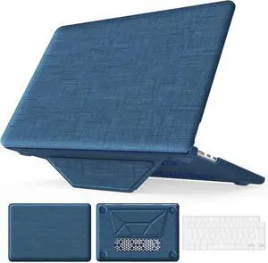 WERLEO Compatible for MacBook Air 15 inch Case M4 2025 2024 2023 M3 M2 A3241 A3114 A2941 - Fabric Textured Hard Shell Case with Foldable Kickstand & Keyboard Cover Blue