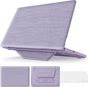 WERLEO Compatible for MacBook Air 15 inch Case M4 2025 2024 2023 M3 M2 A3241 A3114 A2941 - Fabric Textured Hard Shell Case with Foldable Kickstand & Keyboard Cover Purple