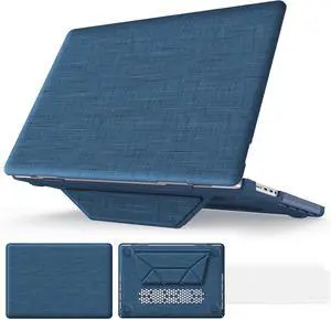 WERLEO Case for MacBook Pro 16 inch 2025 2024 2023 2022 2021 M4 M3 M2 M1 A3186 A3403 A2991 A2780 A2485 Fabric Textured Hard Shell Case with Foldable Kickstand & Keyboard Cover Blue