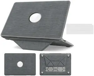 WERLEO for MacBook Air 13 inch Case 2022 2021 2020 2019 2018 A2337 M1 A2179 A1932 Fabric Textured Hard Shell Protective Cover with Foldable Kickstand & Keyboard Cover & Logo Cutout Design Grey