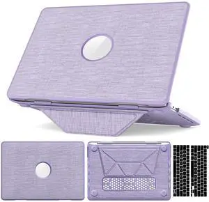 WERLEO Case for MacBook Pro 13 inch M2 2024 2023 2022-2016 M1 A2338 A2289 A2251 A2159 A1989 A1706 A1708 Fabric Textured Hard Shell Case with Foldable Kickstand & Keyboard Covers & Logo Cutout Purple