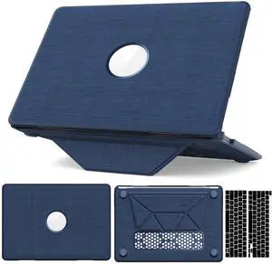 WERLEO Case for MacBook Pro 13 inch M2 2024 2023 2022-2016 M1 A2338 A2289 A2251 A2159 A1989 A1706 A1708 Fabric Textured Hard Shell Case with Foldable Kickstand & Keyboard Covers & Logo Cutout Blue