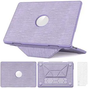 WERLEO for MacBook Air 13.6 inch Case 2025 2024 2023 2022 M4 A3240 M3 A3113 M2 A2681, Woven Fabric Textured Hard Shell Cover with Foldable Kickstand & Keyboard Cover & Logo Cutout Design Purple