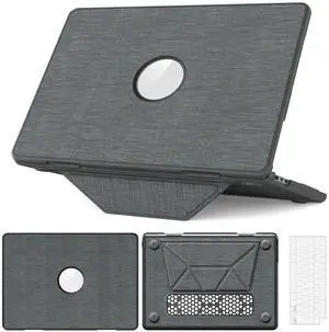 WERLEO for MacBook Air 13.6 inch Case 2025 2024 2023 2022 M4 A3240 M3 A3113 M2 A2681, Woven Fabric Textured Hard Shell Cover with Foldable Kickstand & Keyboard Cover & Logo Cutout Design Grey